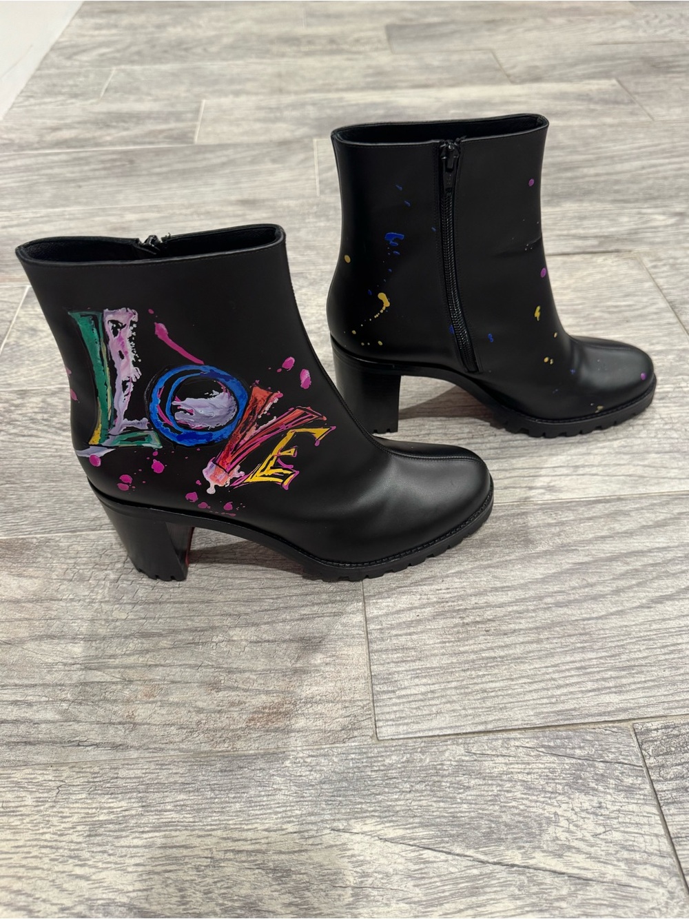 Christian Louboutin black graffiti love leather boots - Picture 5 of 12
